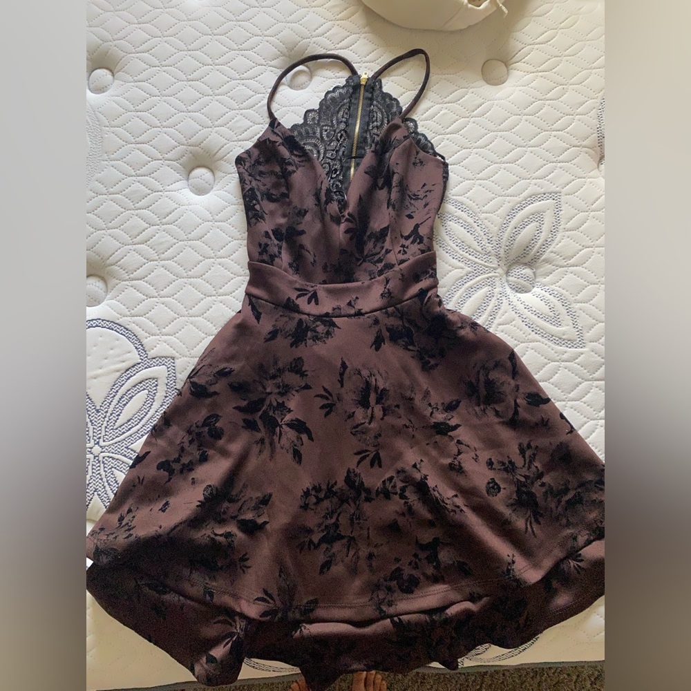 Windsor Skater Dress with Lace back and Lower Back Cut Out. Deep V-Neck